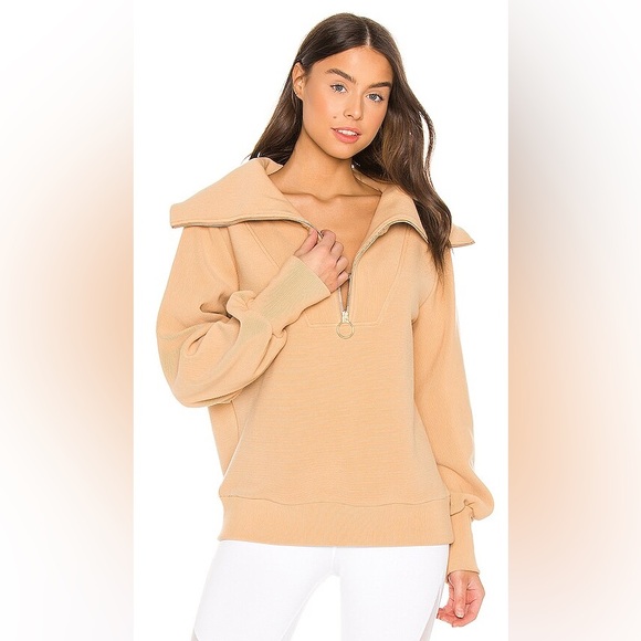 Varley Tops - Varley Vine Half Zip Sweater Women’s Size Small Tan Ribbed Preppy Lounge Casual